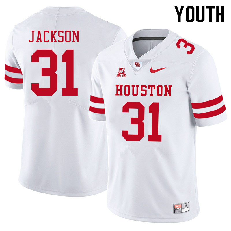 Youth #31 Taijon Jackson Houston Cougars College Football Jerseys Sale-White - Click Image to Close